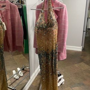 Tan and blue gown/ Prom dress